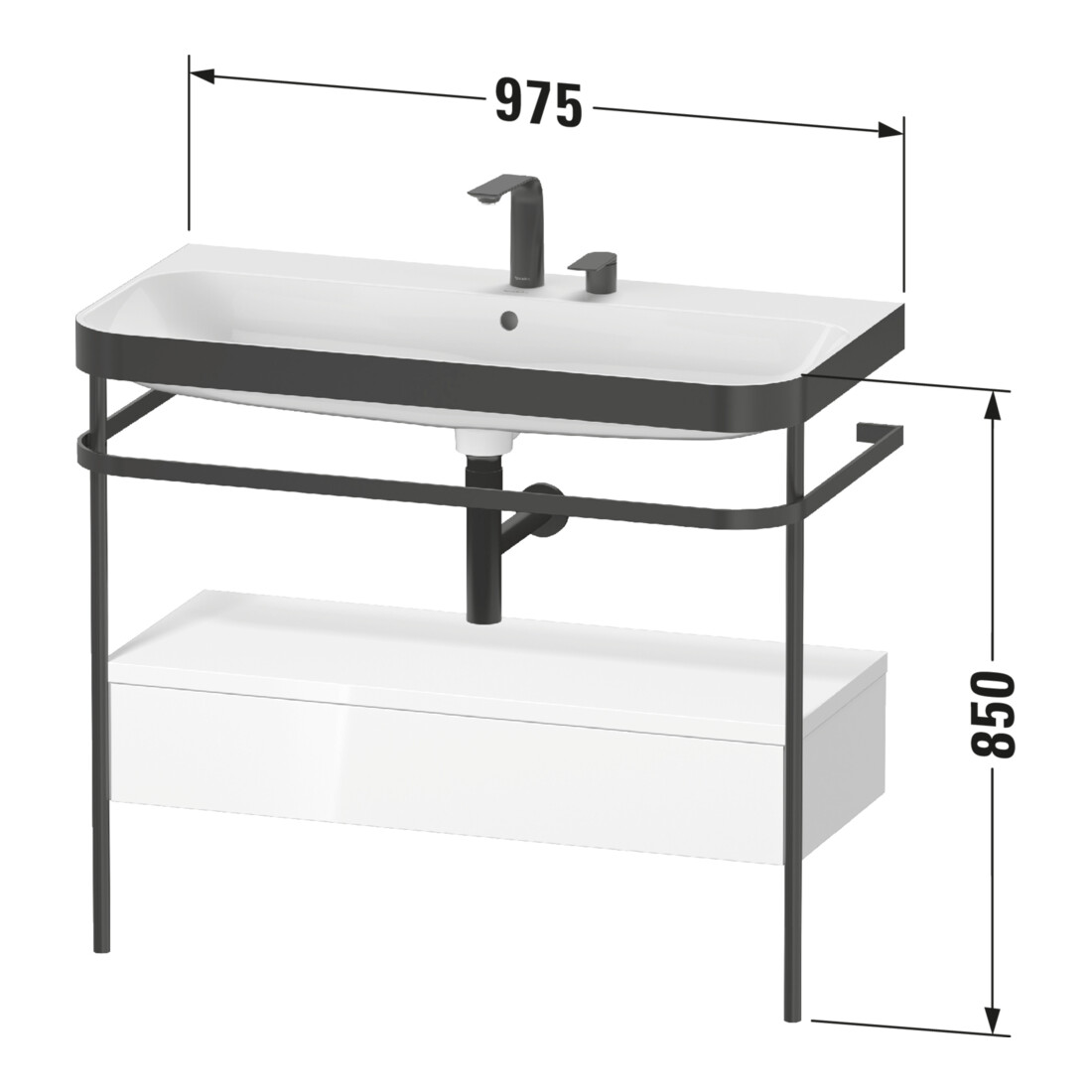Duravit Meuble vasque Happy D.2 Plus 97,5x49 cm, 2 trous, Me E, avec console, 1 tiroir