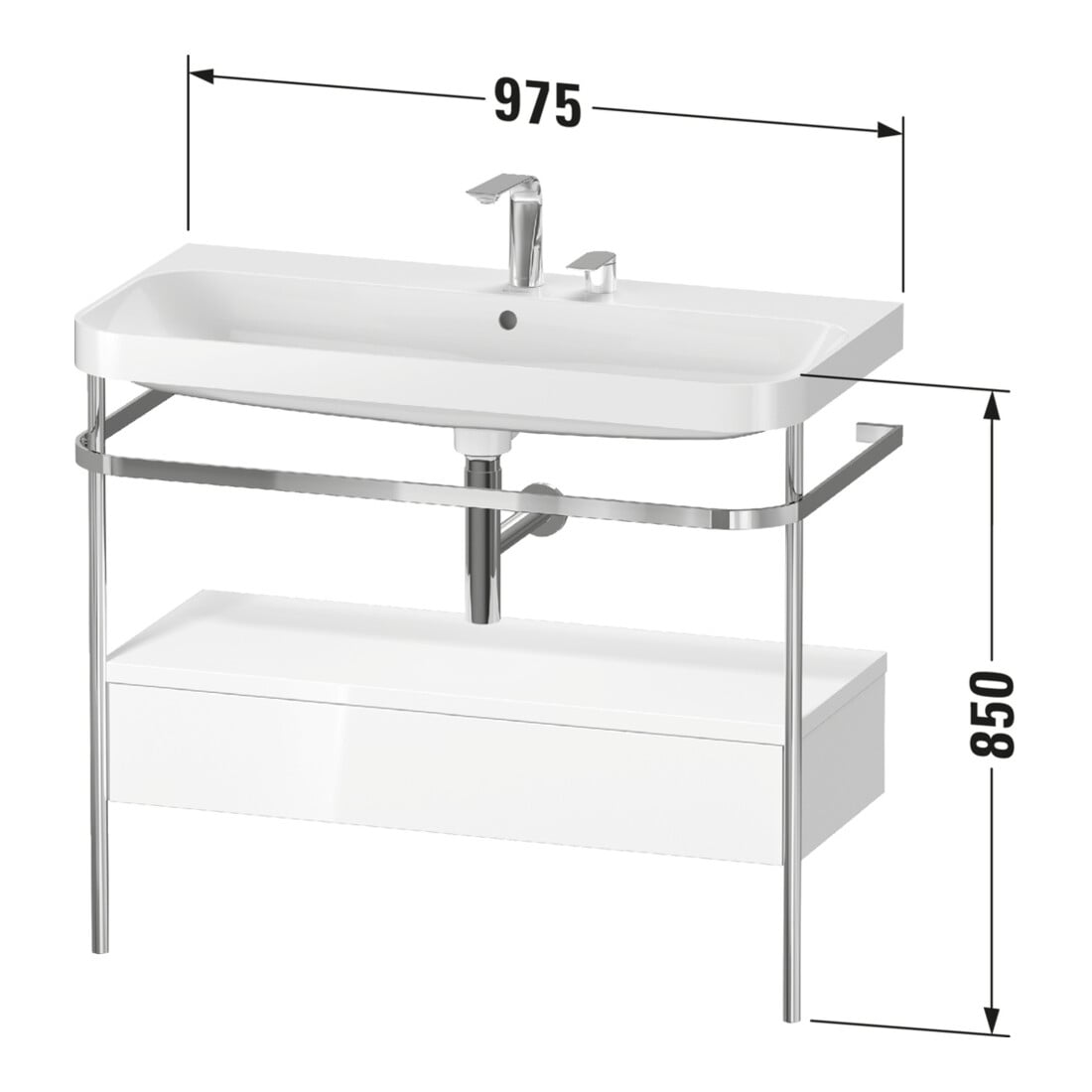 Duravit Meuble vasque Happy D.2 Plus 97,5x49cm, 1 trou, bleu mat, avec console, 1 tiroir