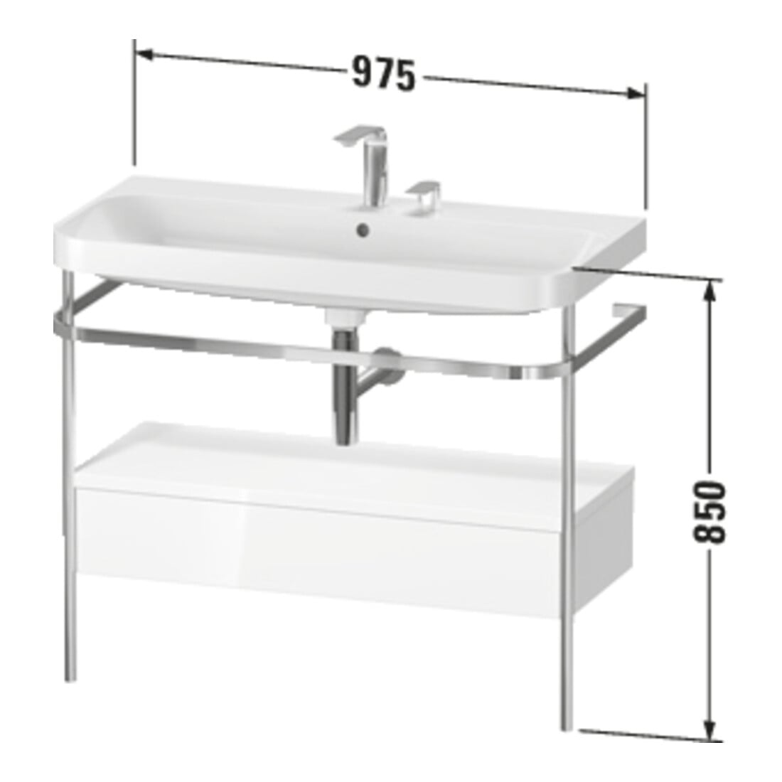 Duravit Meuble vasque Happy D.2 Plus 97,5x49cm, 1 trou, bleu mat, avec console, 1 tiroir