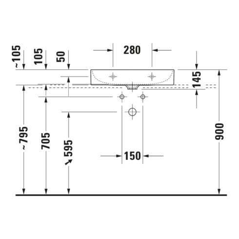 Duravit Meuble vasque sablé DuraSquare 60x47 cm, sans trop-plein, avec vidage, sans trou de robinet, blanc