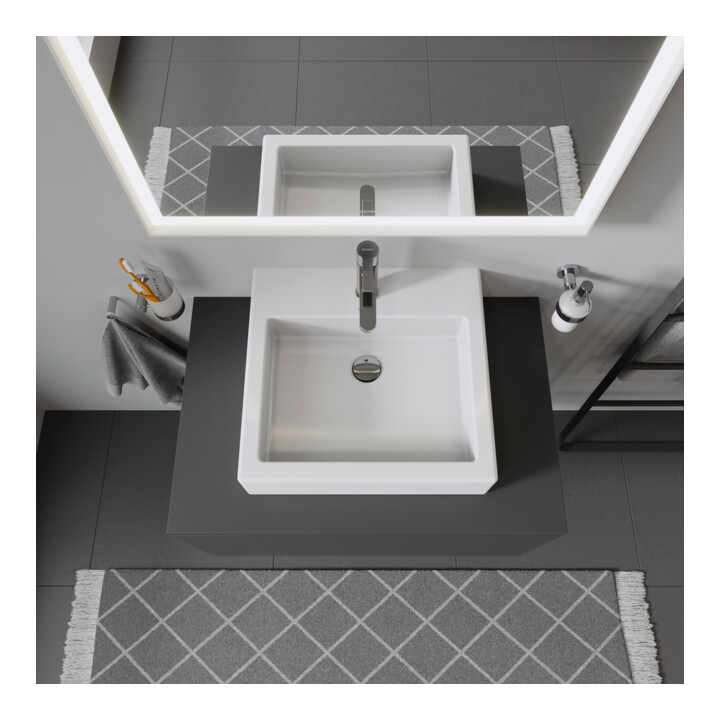 Duravit Meuble vasque Vero 50x47 cm, blanc, fermé, avec trou robinet, trop-plein, trou siphon