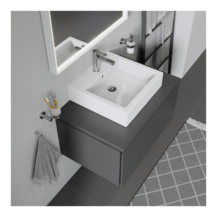 Duravit Meuble vasque Vero 50x47 cm, blanc, fermé, avec trou robinet, trop-plein, trou siphon