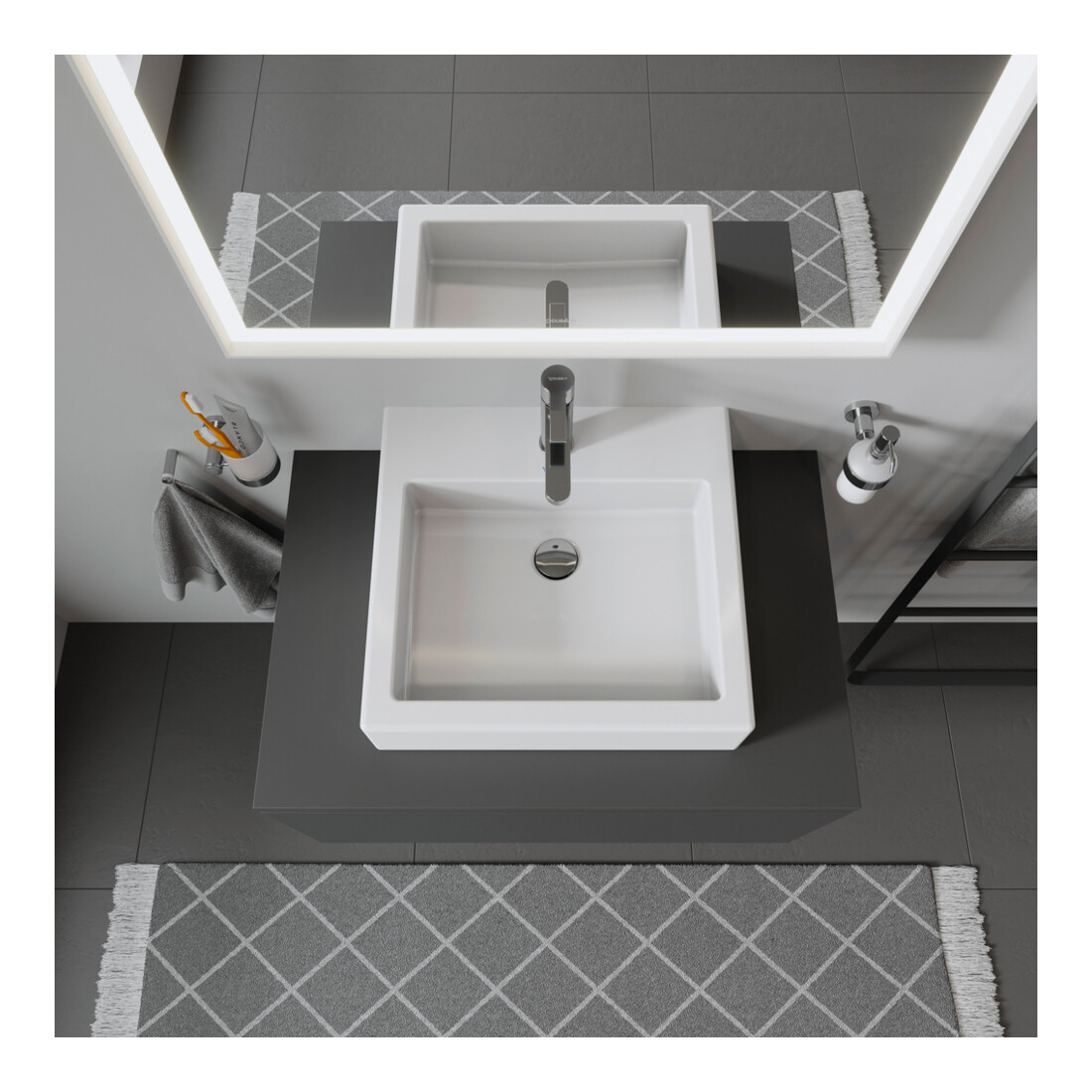 Duravit Meuble vasque Vero 50x47 cm, blanc, fermé, avec trou robinet, trop-plein, trou siphon