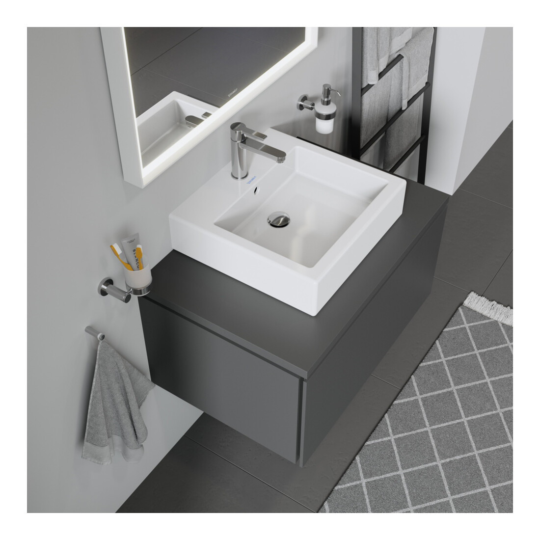 Duravit Meuble vasque Vero 50x47 cm, blanc, fermé, avec trou robinet, trop-plein, trou siphon