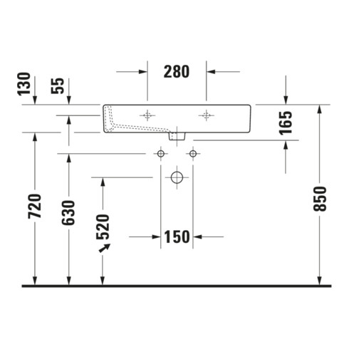 Duravit Meuble vasque Vero 70x47 cm, blanc, fermé, avec trop-plein, trou robinet, trop-plein lavabo