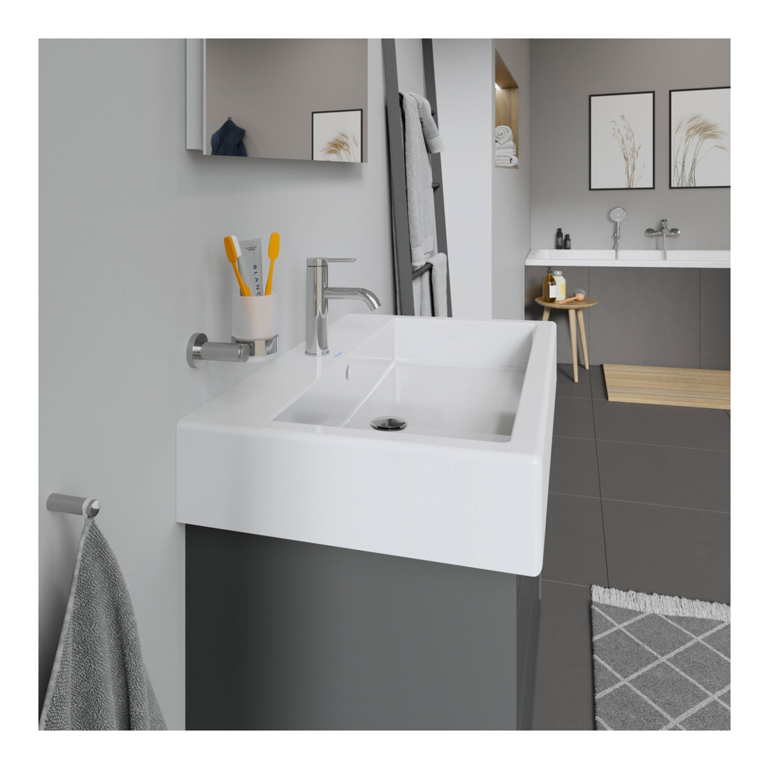 Duravit Meuble vasque Vero 80x47 cm, blanc, avec trop-plein et perçage robinet