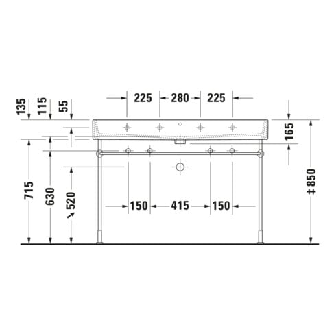 Duravit Meuble vasque Vero Air 120x47cm, blanc, 2 trous, sans trop-plein, avec trop-plein oblique