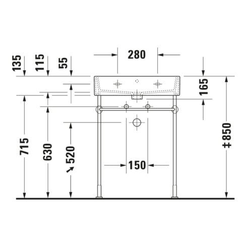 Duravit Meuble vasque Vero Air 60x47, blanc, sans trou robinet, avec plan robinetterie