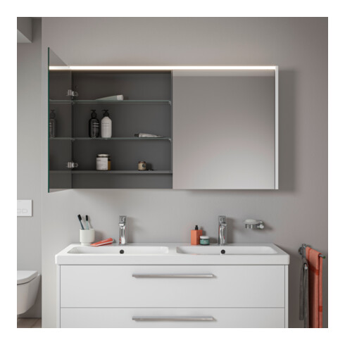 Duravit Miroir LED D-Code 2.0 m, prise, 2 portes, lumière frontale, 120x70x14,8 cm, blanc mat