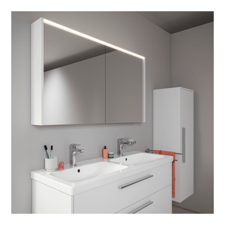 Duravit Miroir LED D-Code 2.0 m, prise, 2 portes, lumière frontale, 120x70x14,8 cm, blanc mat