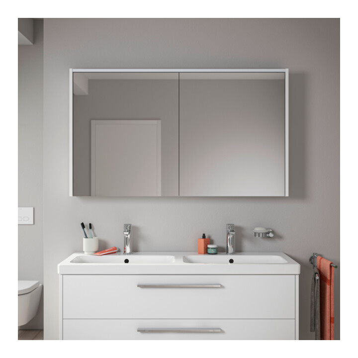 Duravit Miroir LED D-Code 2.0 m, prise, 2 portes, lumière frontale, 120x70x14,8 cm, blanc mat