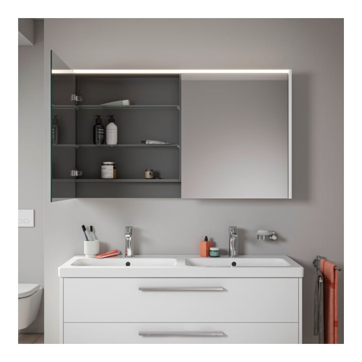 Duravit Miroir LED D-Code 2.0 m, prise, 2 portes, lumière frontale, 120x70x14,8 cm, blanc mat