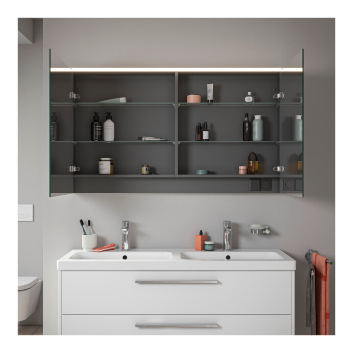 Duravit Miroir LED D-Code 2.0 m, prise, 2 portes, lumière frontale, 120x70x14,8 cm, blanc mat