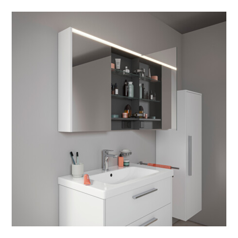 Duravit Miroir LED D-Code 2.0 m, prise, 2 portes, lumière frontale, 80x70x14,8 cm, blanc mat