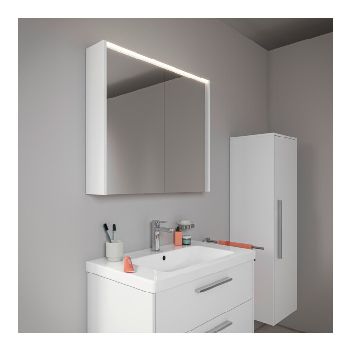 Duravit Miroir LED D-Code 2.0 m, prise, 2 portes, lumière frontale, 80x70x14,8 cm, blanc mat