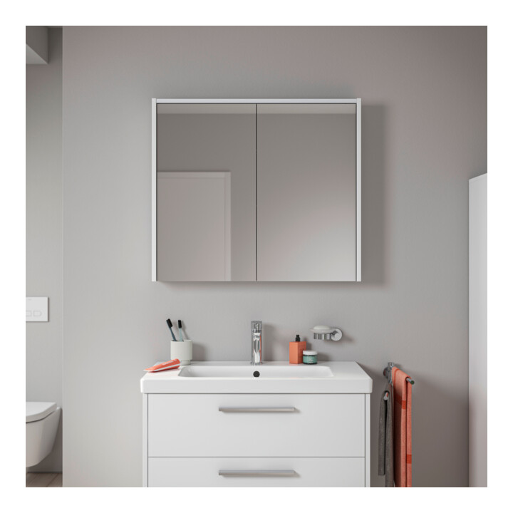 Duravit Miroir LED D-Code 2.0 m, prise, 2 portes, lumière frontale, 80x70x14,8 cm, blanc mat