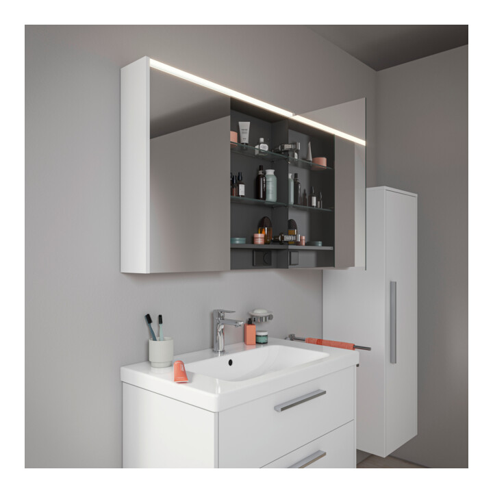 Duravit Miroir LED D-Code 2.0 m, prise, 2 portes, lumière frontale, 80x70x14,8 cm, blanc mat