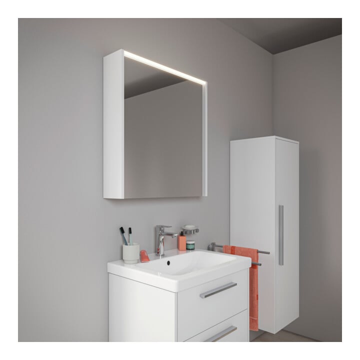 Duravit Miroir LED D-Code 2.0 m Prise 65x70x5 cm, lumière haut, gauche, blanc mat
