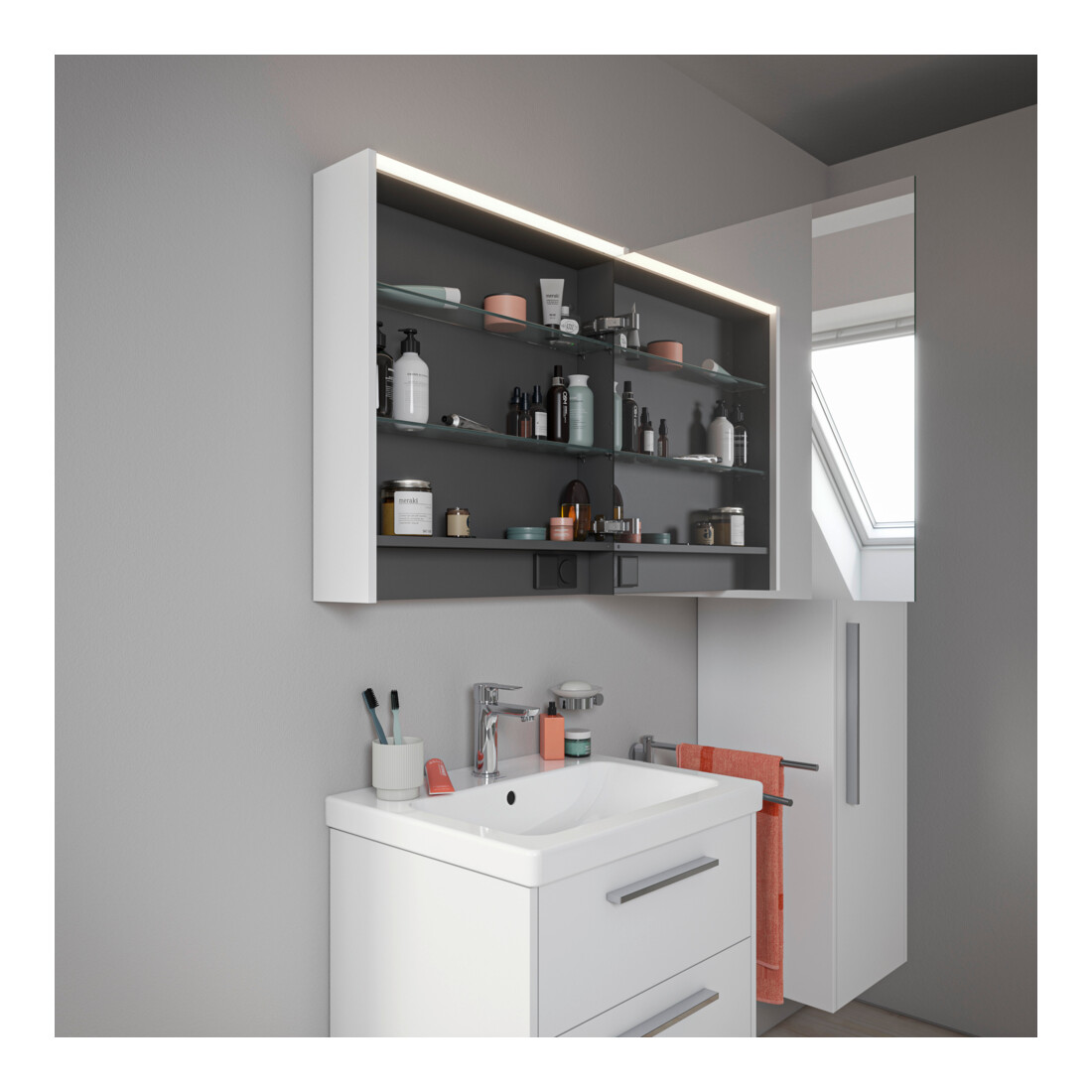 Duravit Miroir LED D-Code 2.0 m Prise 65x70x5 cm, lumière haut, gauche, blanc mat