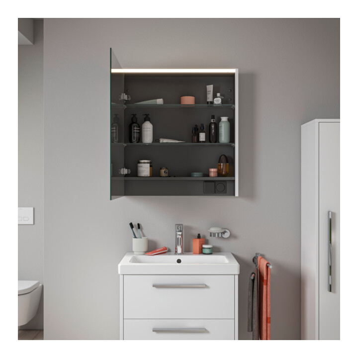 Duravit Miroir LED D-Code 2.0 m Prise 65x70x5 cm, lumière haut, gauche, blanc mat