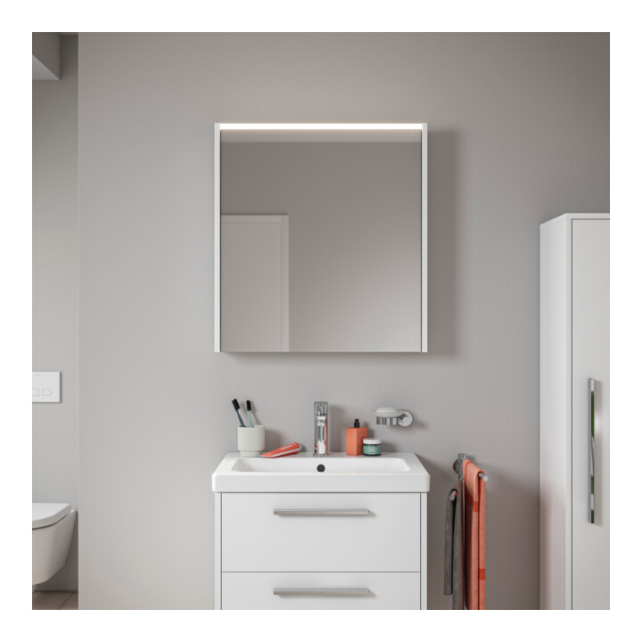 Duravit Miroir LED D-Code 2.0 m Prise 65x70x5 cm, lumière haut, gauche, blanc mat