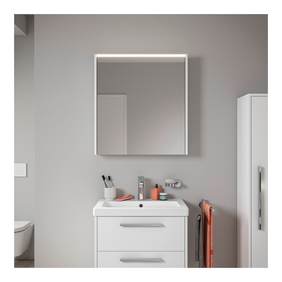 Duravit Miroir LED D-Code 2.0 m Prise 65x70x5 cm, lumière haut, gauche, blanc mat