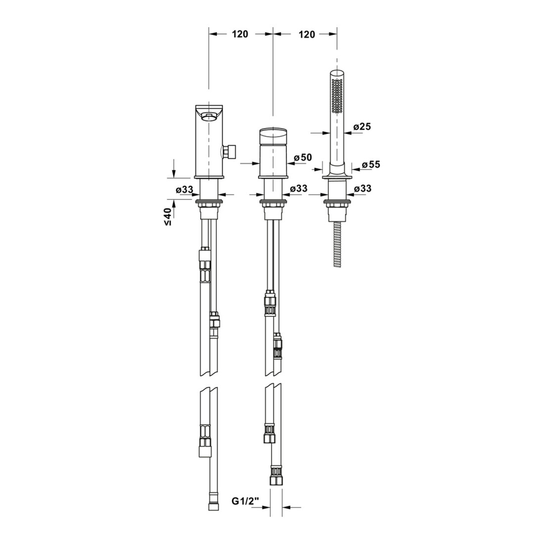 Duravit Mitigeur bain 3 trous Wave chrome