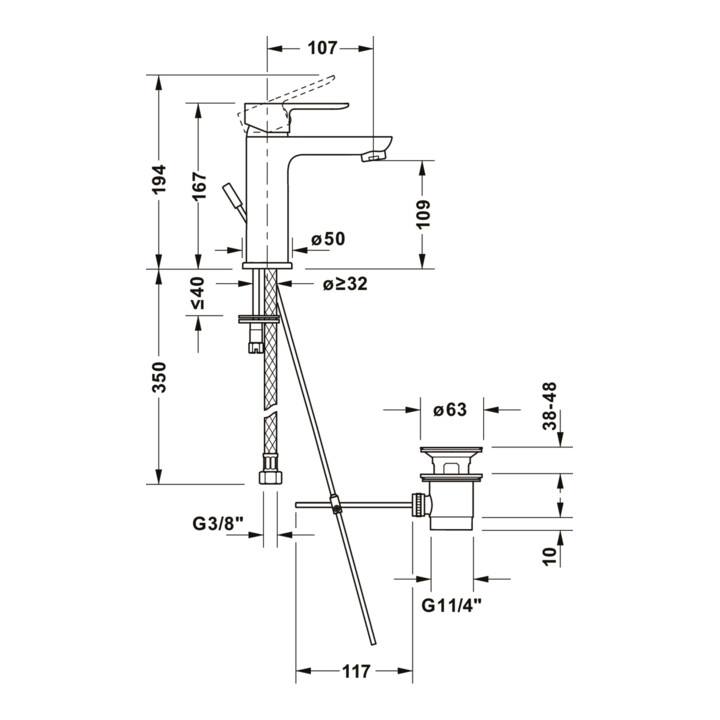 Duravit Mitigeur lavabo M Fresh + -Flow D-Code avec tirette, céramique, 107 mm