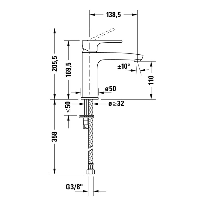 Duravit Mitigeur lavabo S FreshStart + -Flow B.1 sans vidage, bec 139mm, chrome