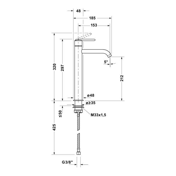 Duravit Mitigeur lavabo XL Fresh et -Flow Balcoon A 153mm, sans garniture de vidage, ES courbé