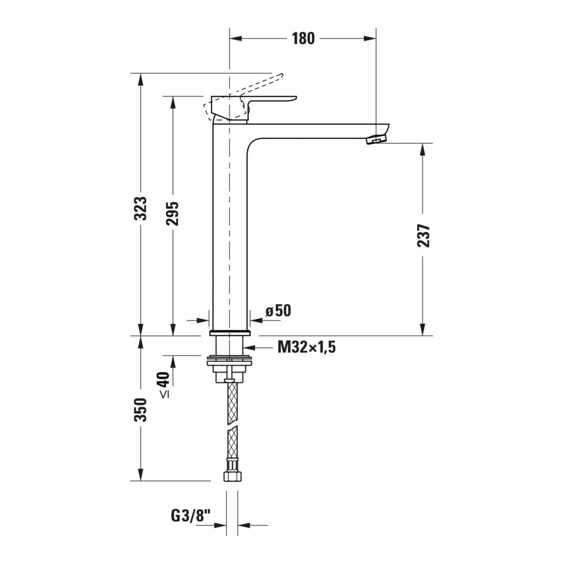 Duravit Mitigeur lavabo XL Fresh + -Flow D-Code, bec 180 mm, chrome