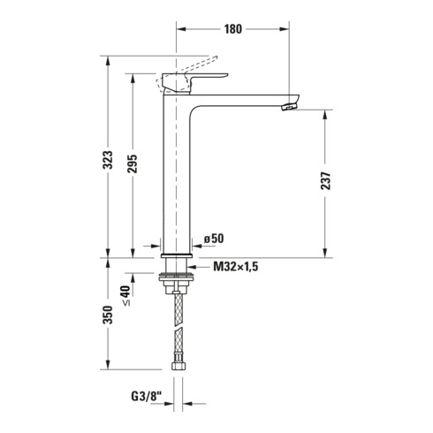 Duravit Mitigeur lavabo XL Fresh + -Flow D-Code Déport 180 mm, noir mat