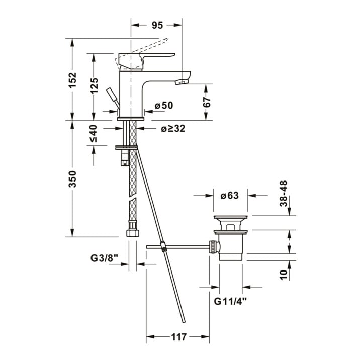 Duravit Mitigeur monocommande S Fresh + -Flow D-Code avec vidage 95 mm, céramique