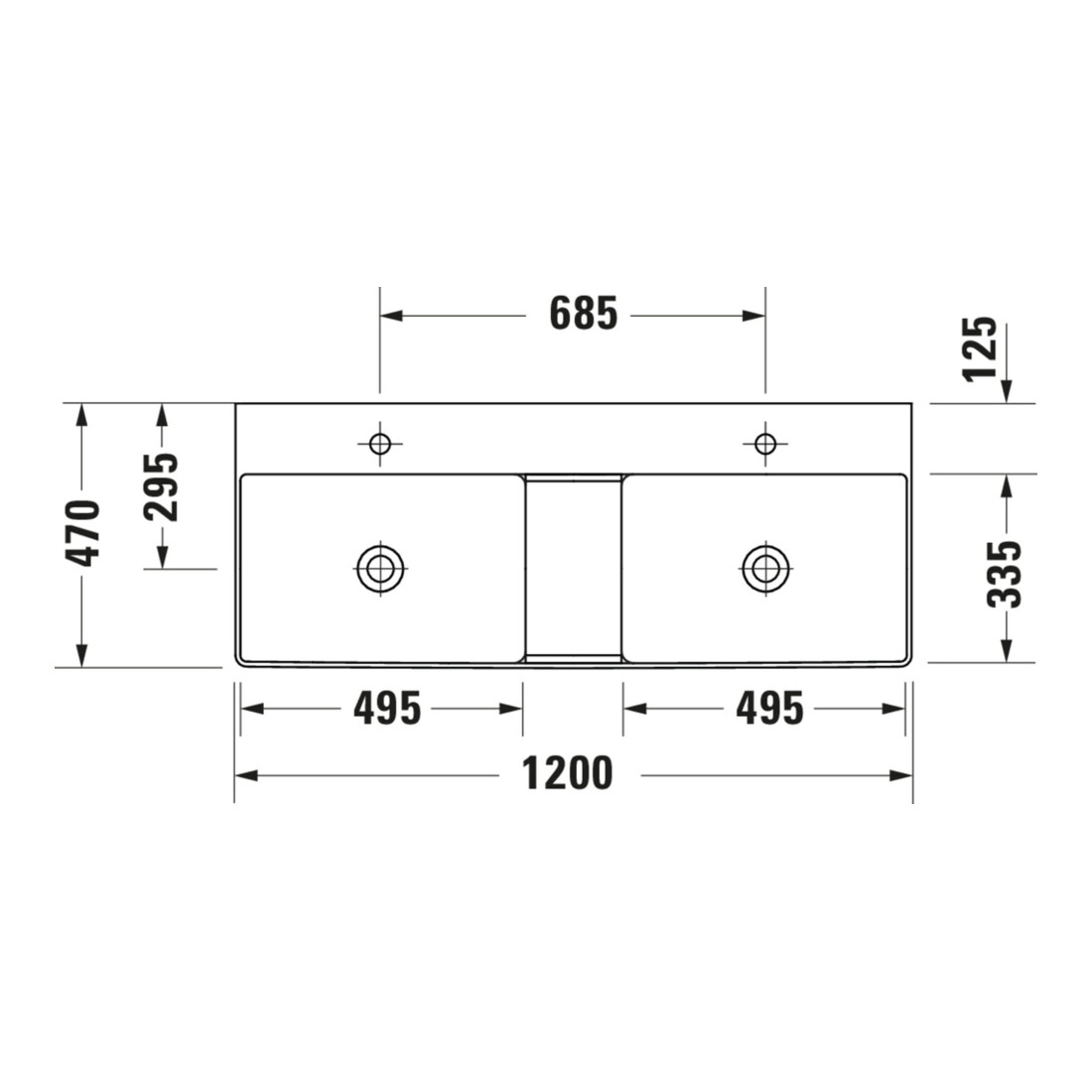 Duravit Möbel-Doppelwaschtisch DuraSquare 120x47cm, o. ÜL, m HLB, o. HL, weiß