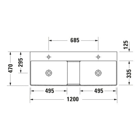 Duravit Möbel-Doppelwaschtisch gs DuraSquare 120x47cm, o. ÜL, m HLB, o. HL, weiß