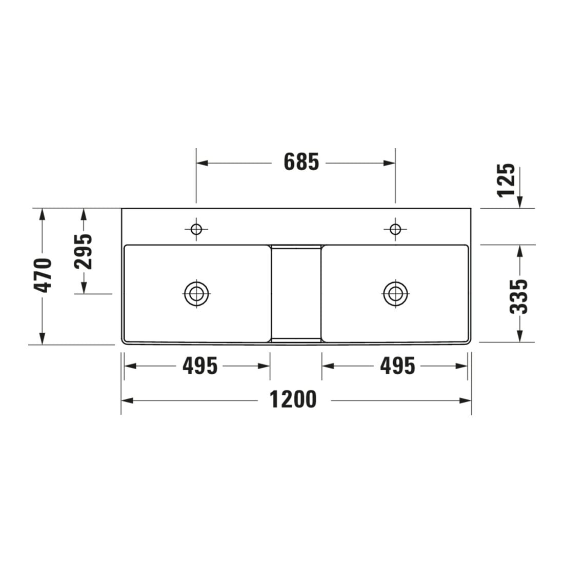 Duravit Möbel-Doppelwaschtisch gs DuraSquare 120x47cm, o. ÜL, m HLB, o. HL, weiß