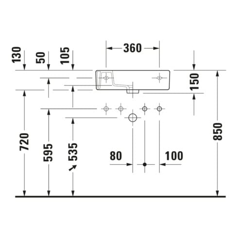 Duravit Möbel-Handwaschbecken Vero 50x25cm, m ÜL, HLB, Hahnloch links, weiß
