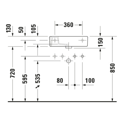 Duravit Möbel-Handwaschbecken Vero 50x25cm, m ÜL, HLB, HL rechts, weiß