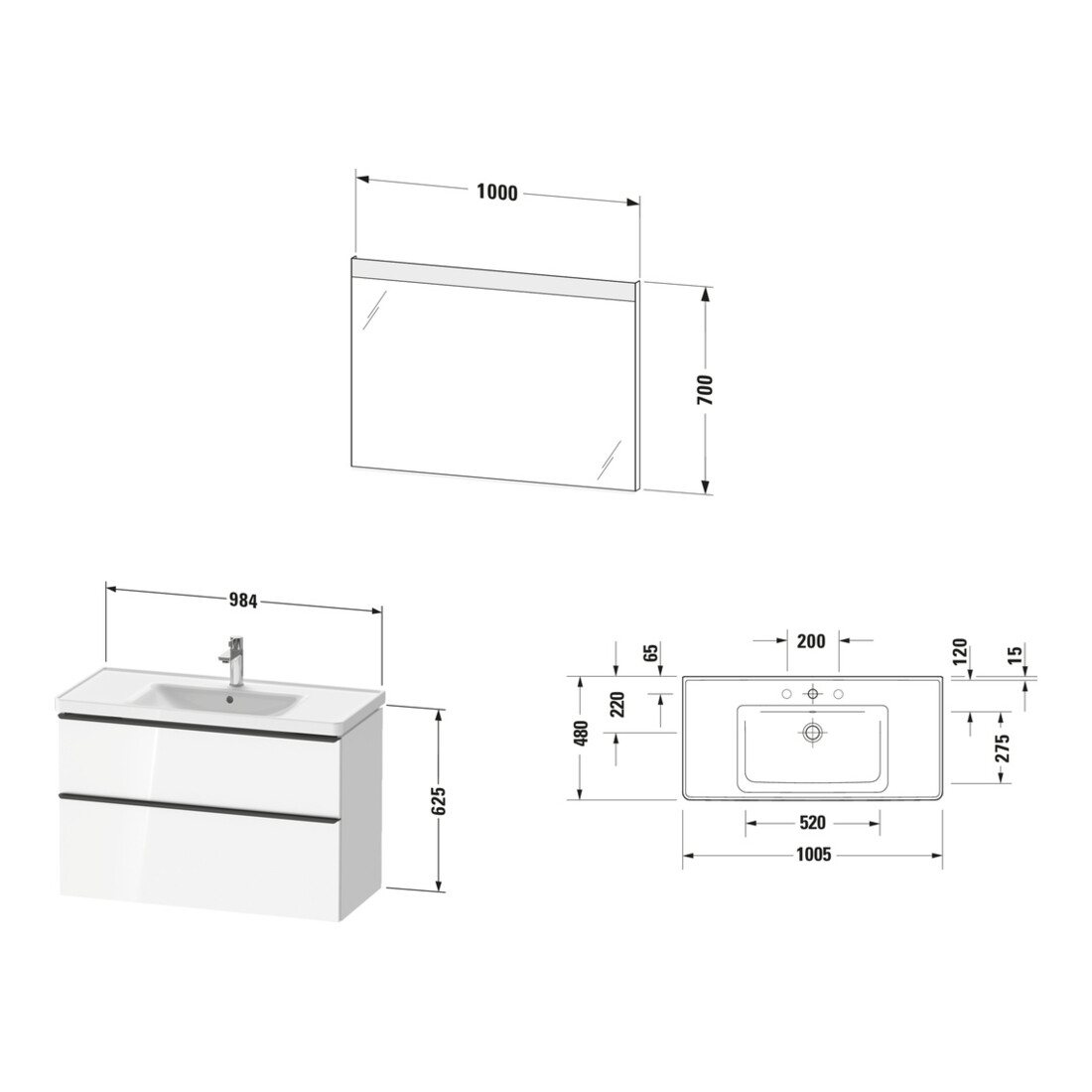 Duravit Möbel-Set D-Neo 1005mm, Eiche schwarz