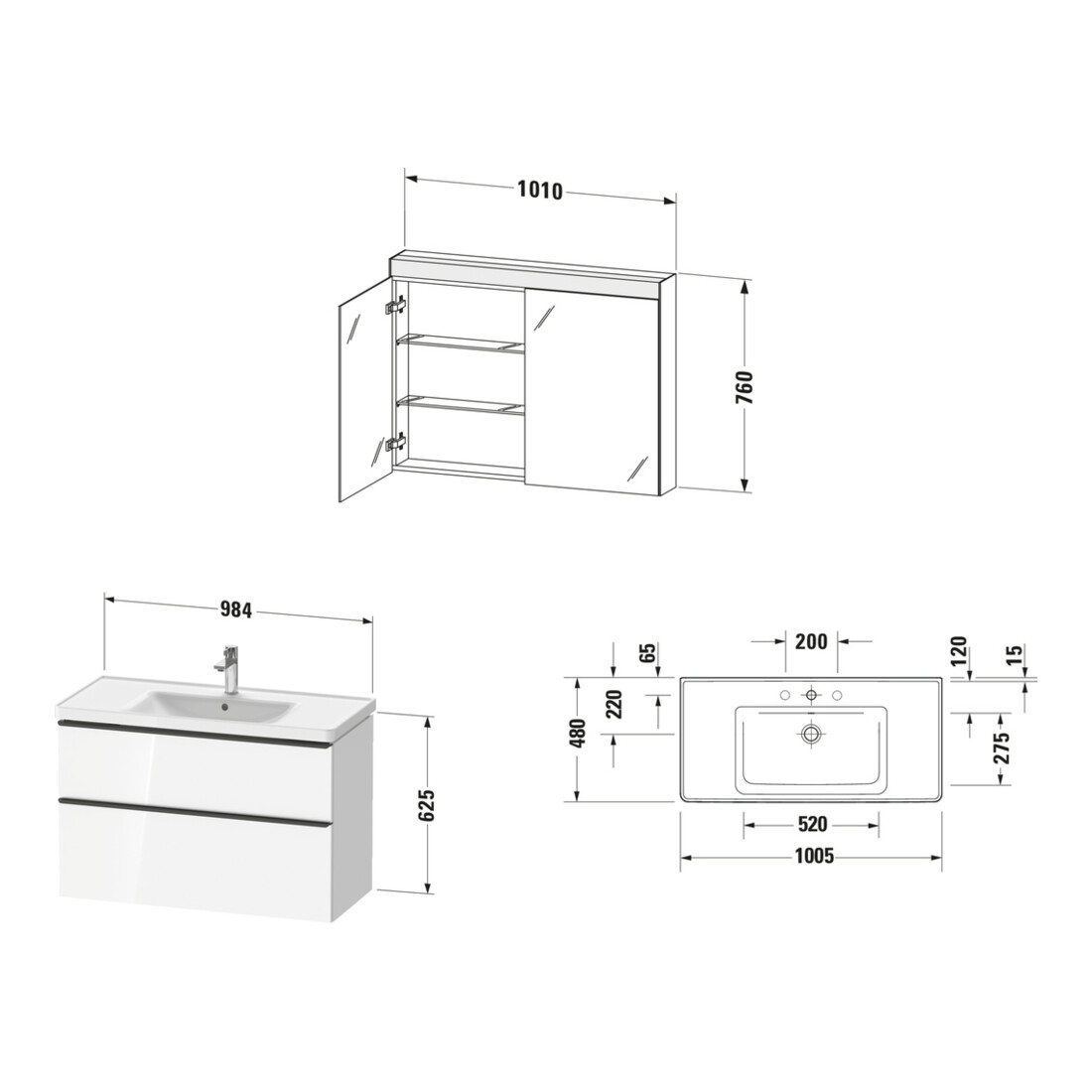 Duravit Möbel-Set D-Neo 1005mm, Eiche schwarz