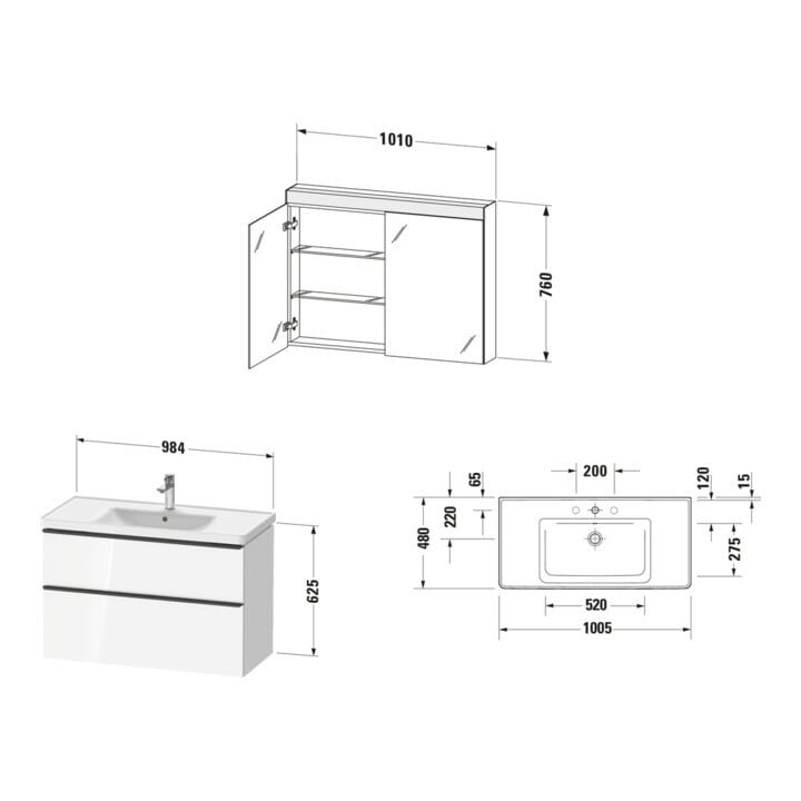 Duravit Möbel-Set D-Neo 1005mm, Graphit Matt