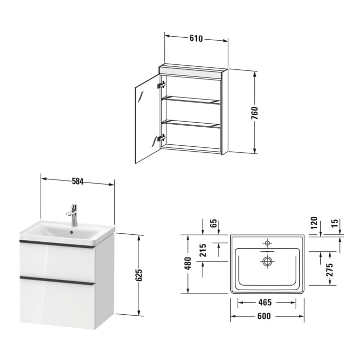 Duravit Möbel-Set D-Neo 60x48cm, WT, WTU, 1SBK, SP, An R, gra ma