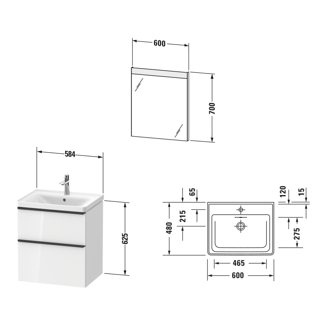 Duravit Möbel-Set D-Neo 60x48cm, WT,WTU, 1SBK, SP, Graphit matt