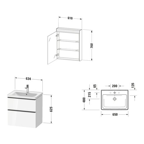 Duravit Möbel-Set D-Neo 650mm, Anschlag rechts, Graphit Matt