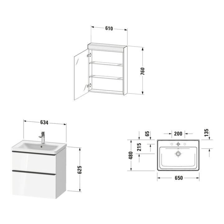 Duravit Möbel-Set D-Neo 650mm, Anschlag rechts, Graphit Matt