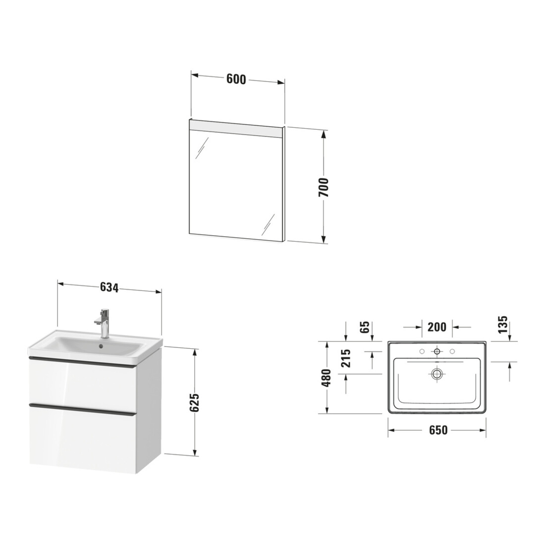 Duravit Möbel-Set D-Neo 650mm, Eiche schwarz