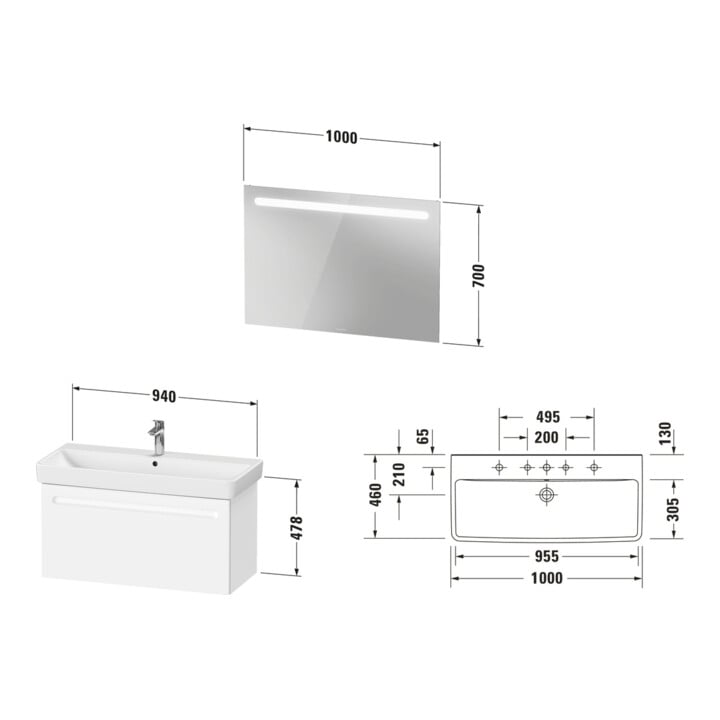Duravit Möbel-Set No. 1 100x45cm, WT, WTU A, SBK, Spg., we. ma