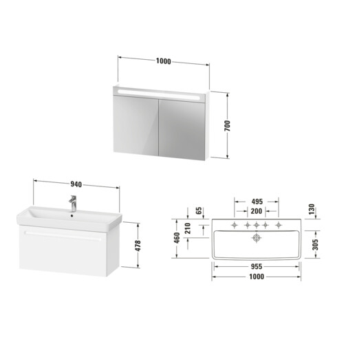 Duravit Möbel-Set No. 1 100x45cm, WT, WTU m Ausz., Spg., we. ma