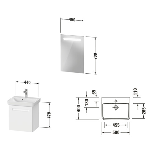 Duravit Möbel-Set No. 1 50cm, 1 Tür, Anschlag links, Weiß Matt