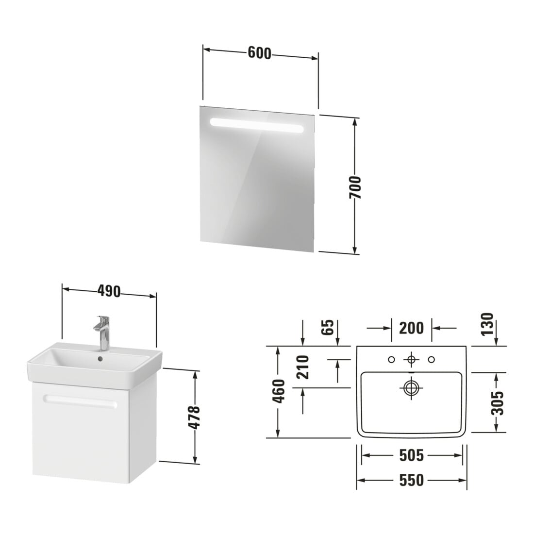 Duravit Möbel-Set No. 1 55, we m, 1 Auszug, 1 Innenschubkasten